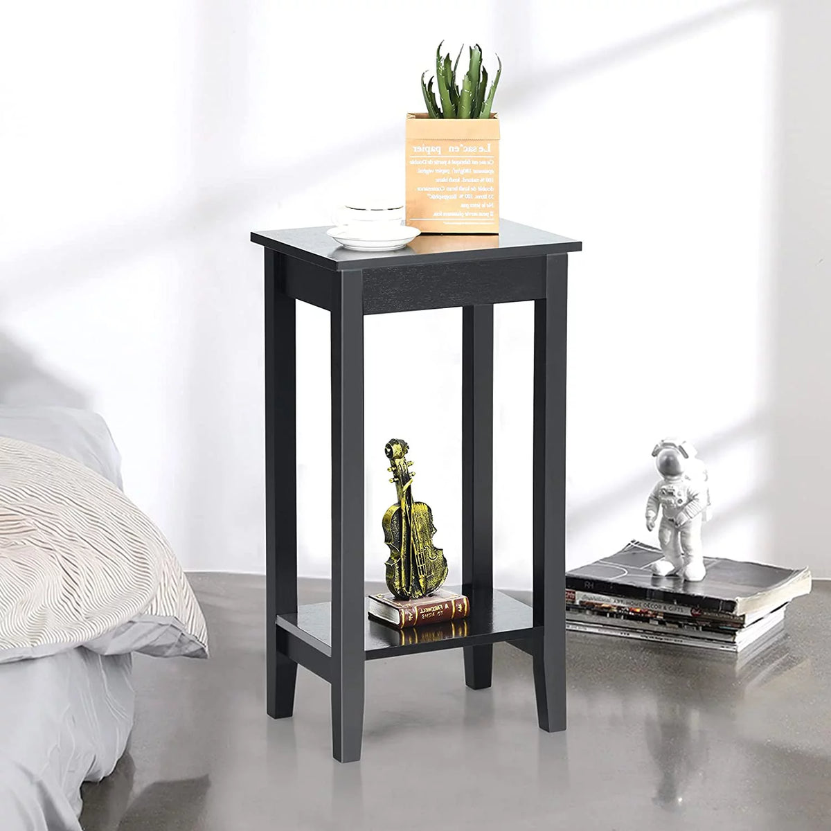 2-Tier End Table with Shelf and Wooden Legs H457