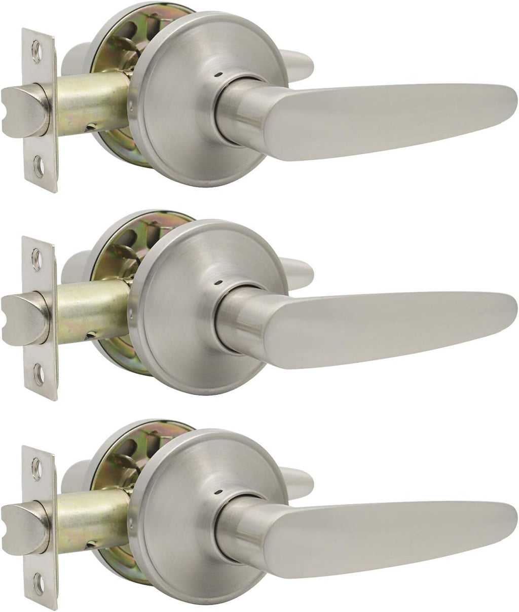 3 Pack Brushed Nickel Passage Door Leverset E90653