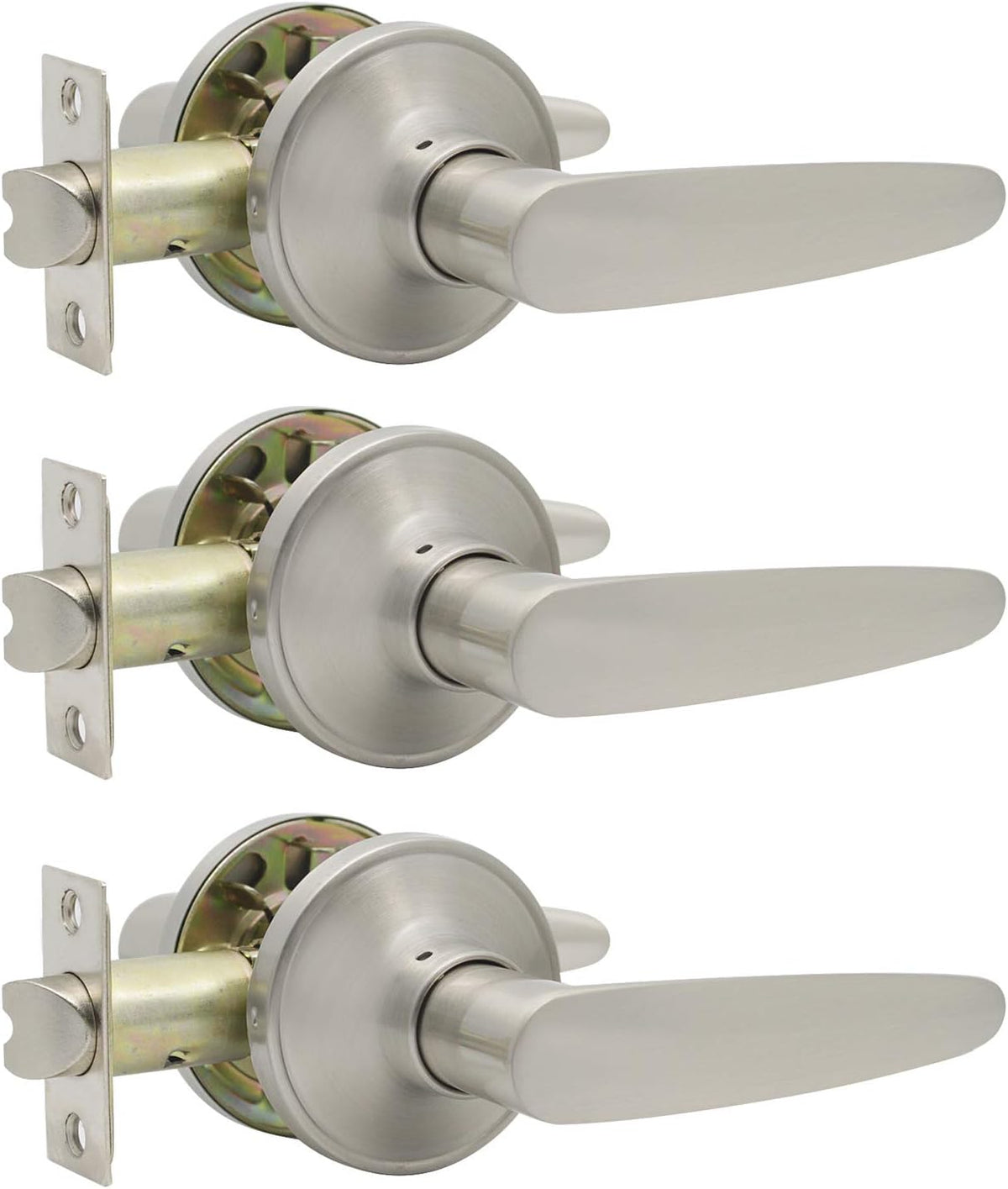 3 Pack Brushed Nickel Passage Door Leverset E90653