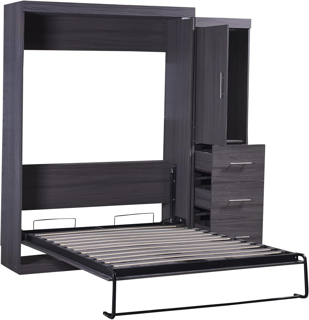 Gray Full Size Murphy Bed with Wardrobe and 3 Drawers P911238