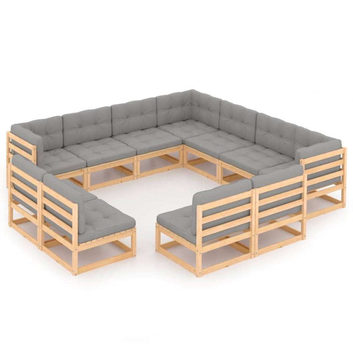11 Piece Patio Lounge Set with Gray Cushion Pinewood Sectional Outdoor Furniture Set H163