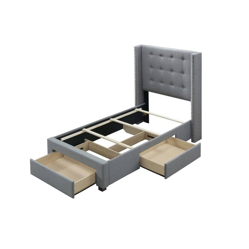 Grey Linen Wingback Storage Bed Q817