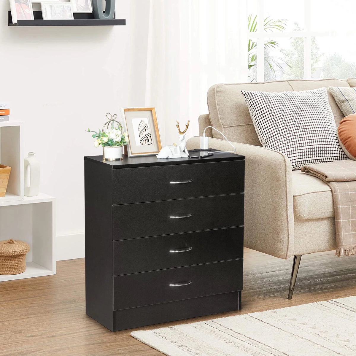 Black 4 Drawer Dresser with Power Outlets A452