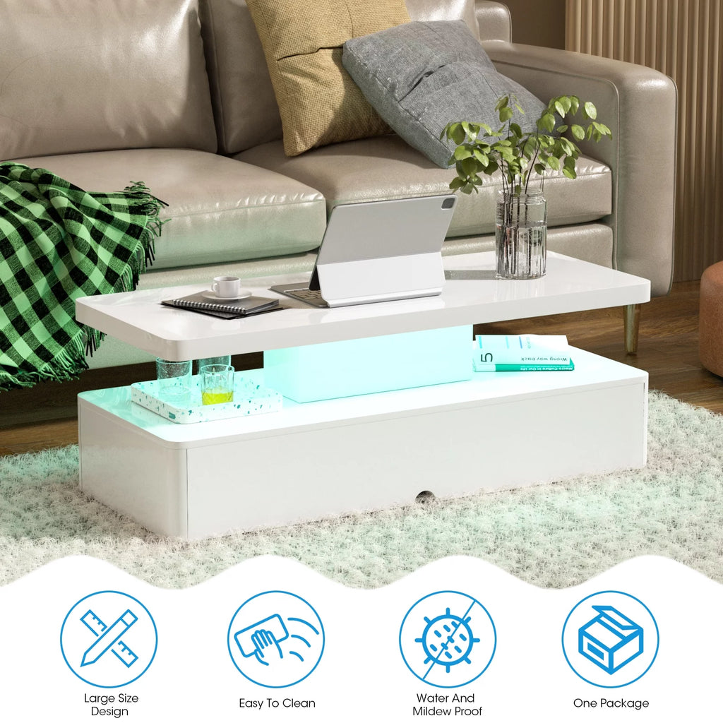 White High Glossy Coffee Table with Led Light F801621