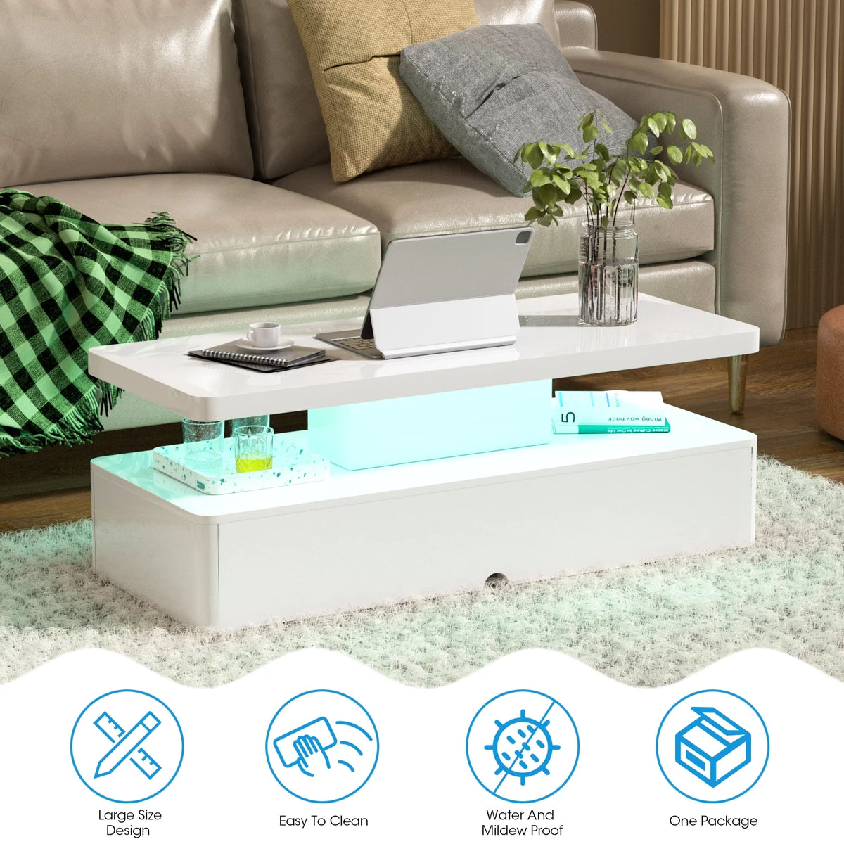 White High Glossy Coffee Table with Led Light F801621