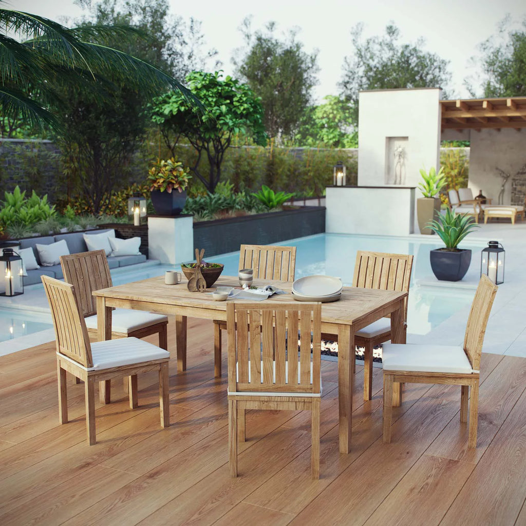 White Wood Outdoor Dining Chair and Table Set M35318