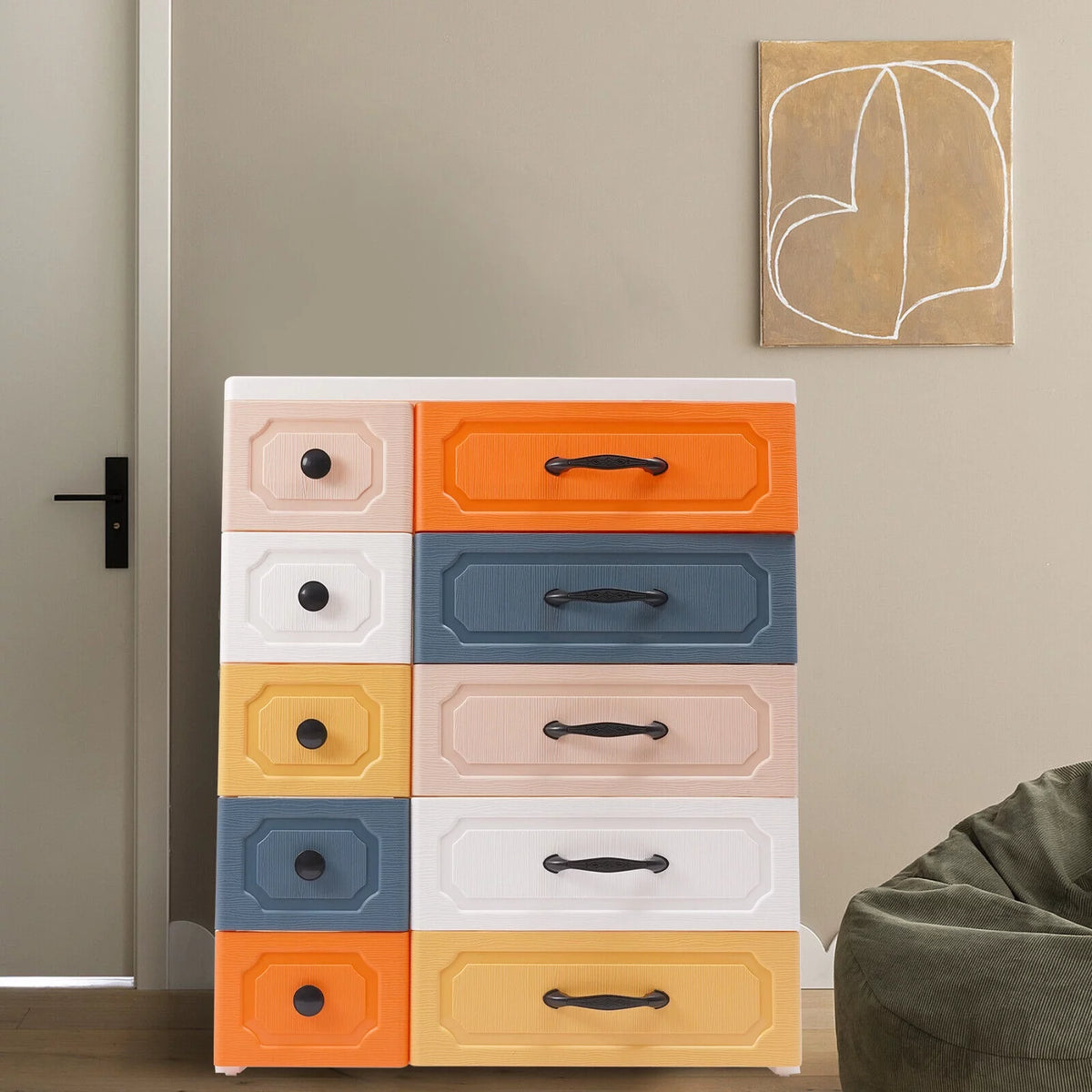 5-Layers Colorful Plastic Storage Cabinet with 4 Pulleys D2874