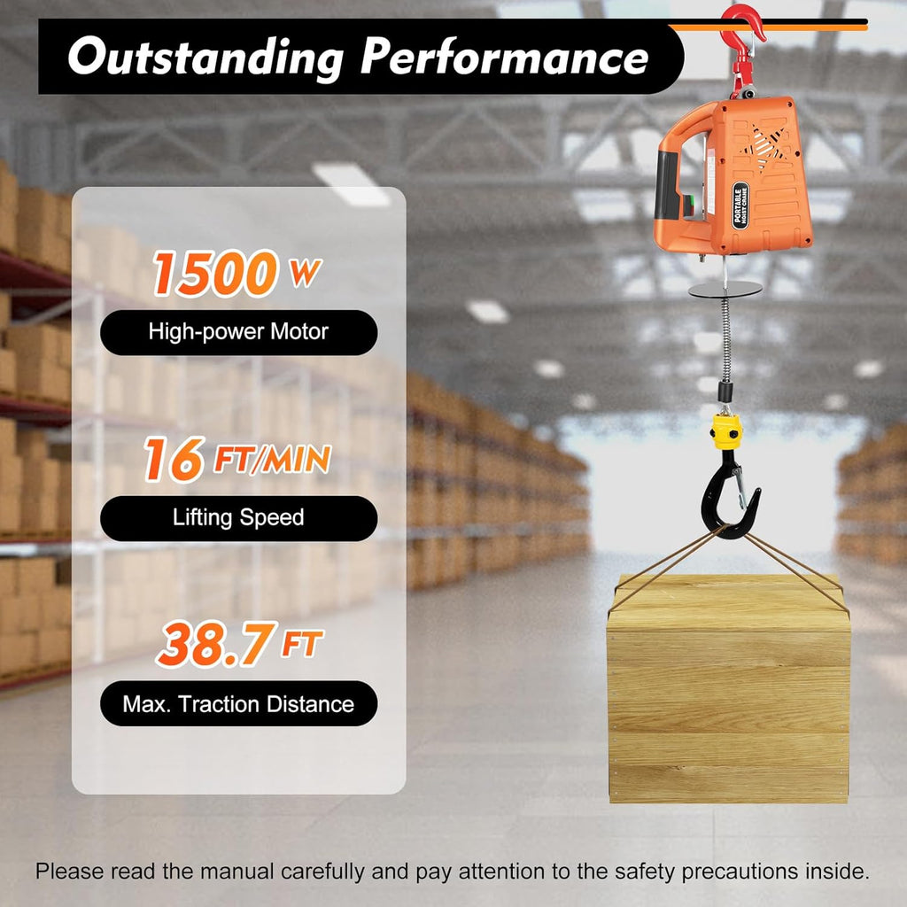 660LBS 110V 1500W Electric Hoist Winch with Wired and Wireless Remote Control E907