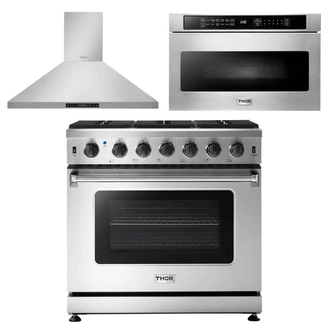 36 Gas Range, Range Hood, Microwave H6507