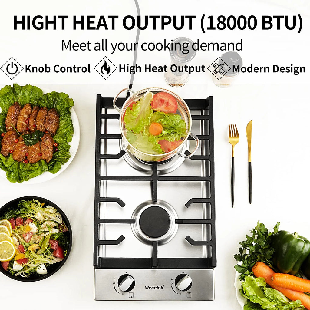12" Dual Fuel 2 Burner Stainless Steel Cooktop V146