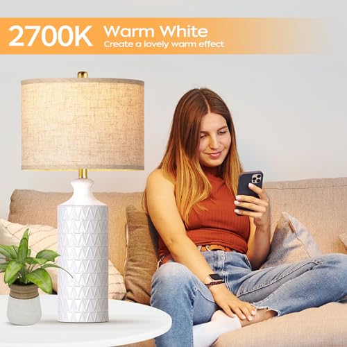 Farmhouse Ceramic Table Lamp Set of 2, 25" White Accent Lamp with 3-Color Temperature LED Bulbs M963118
