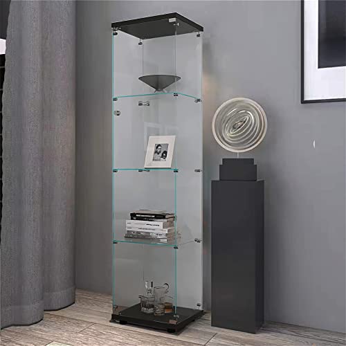 Black 4-Shelf Glass Display Curio Cabinet with Door K7597