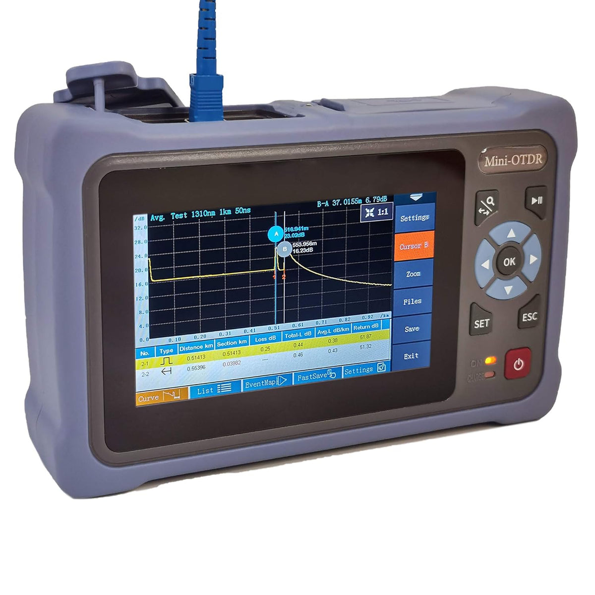 Single Mode OTDR 1310/1550nm 26/24dB 4.3 inches Touch Screen Optical Network Tester with FC/UPC-FC/APC-SX Connector H37867