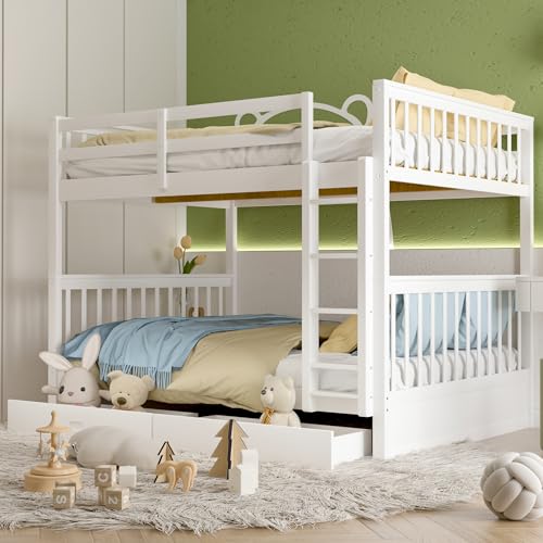 Wood Bunk Bed with Drawers, Twin Over Twin Size, Grey P831