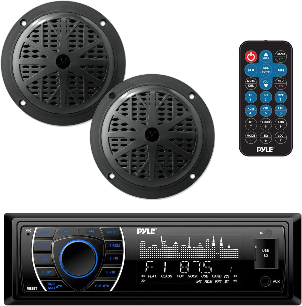 Marine Headunit Receiver Speaker Kit with Bluetooth Waterproof Speakers Pack of 2 Y403