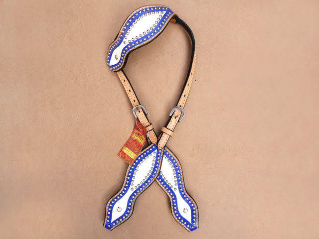 Leather Horse One Ear Headstall Breast Collar Blue O6349