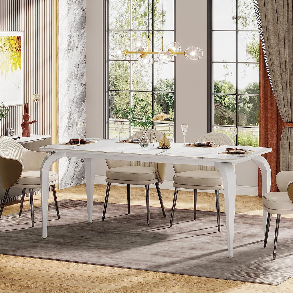 63" Sintered Stone White Marble Dining Table G599916