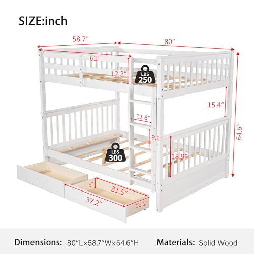 Wood Bunk Bed with Drawers, Twin Over Twin Size, Grey P831