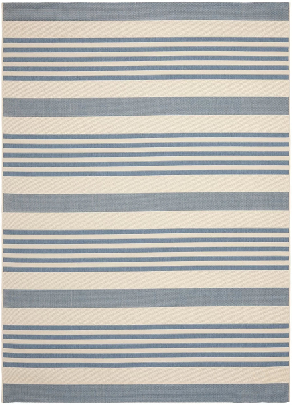 Beige Blue Striped Indoor Outdoor Area Rug 8' x 10' Q808