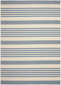 Beige Blue Striped Indoor Outdoor Area Rug 8' x 10' Q808