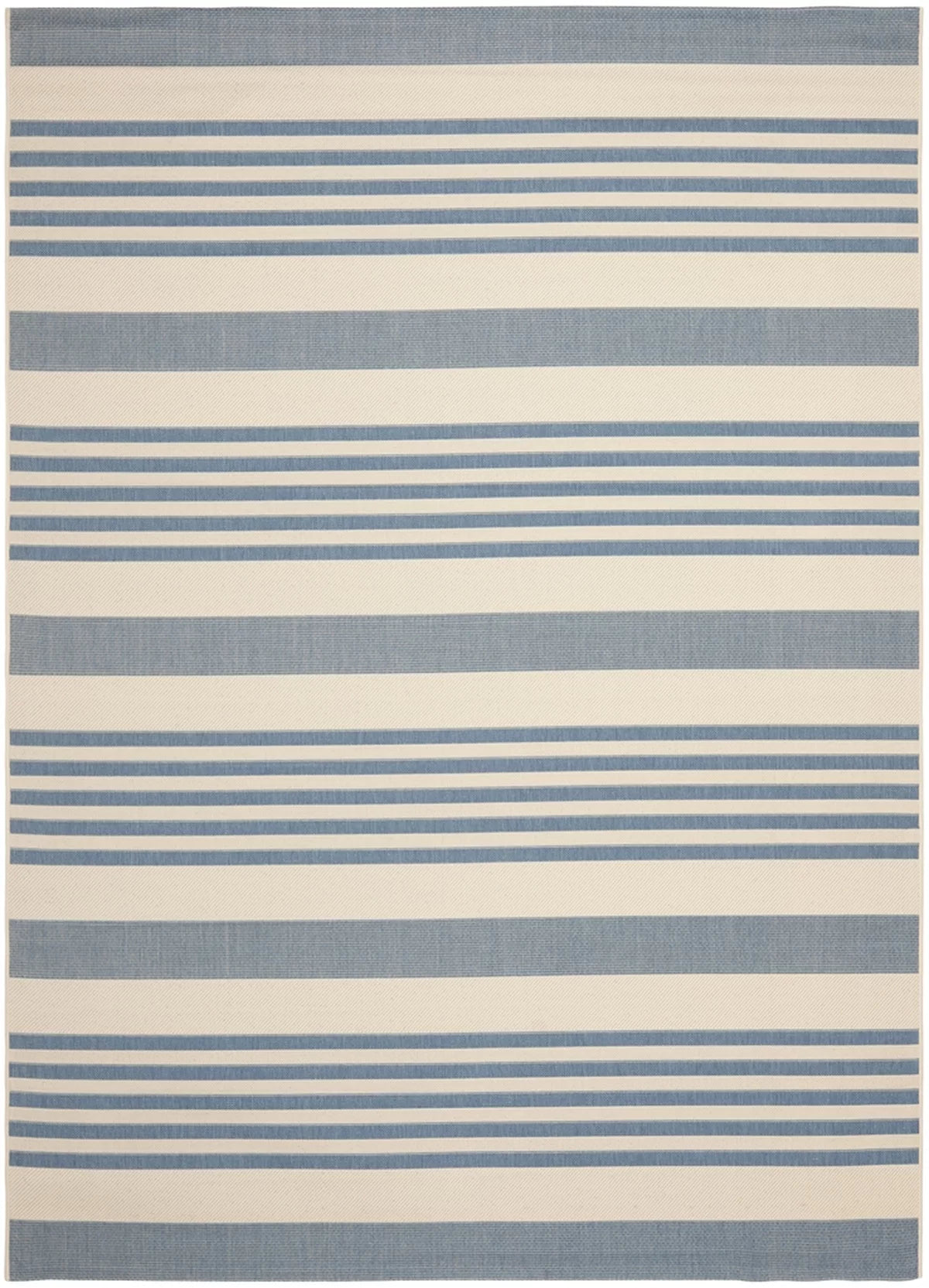 Beige Blue Striped Indoor Outdoor Area Rug 8' x 10' Q808