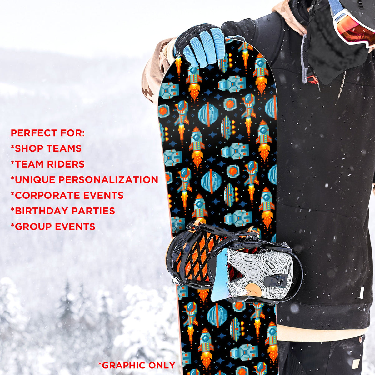 8 bit Galaxy Rocket Planet Snowboard Sticker Skin Cover T87981
