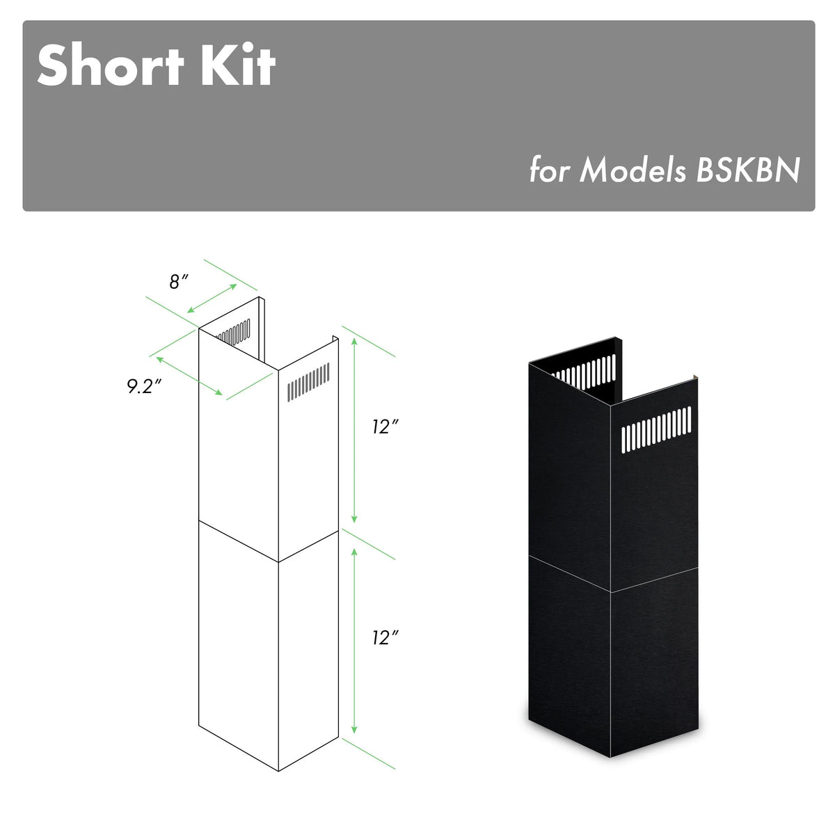 2-12 In. Short Chimney Pieces Black Stainless A120