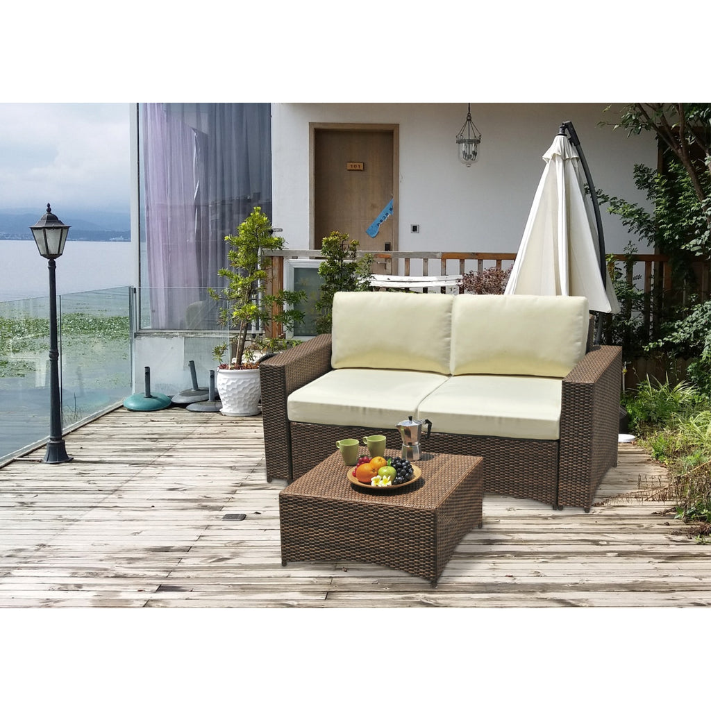 3 Piece Modular Patio Loveseat Set in Dark Brown J3074