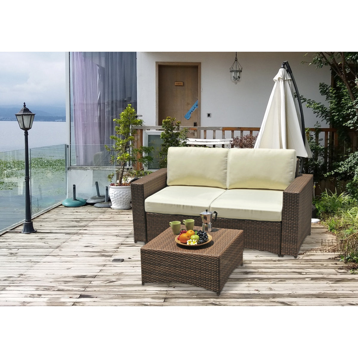 3 Piece Modular Patio Loveseat Set in Dark Brown J3074