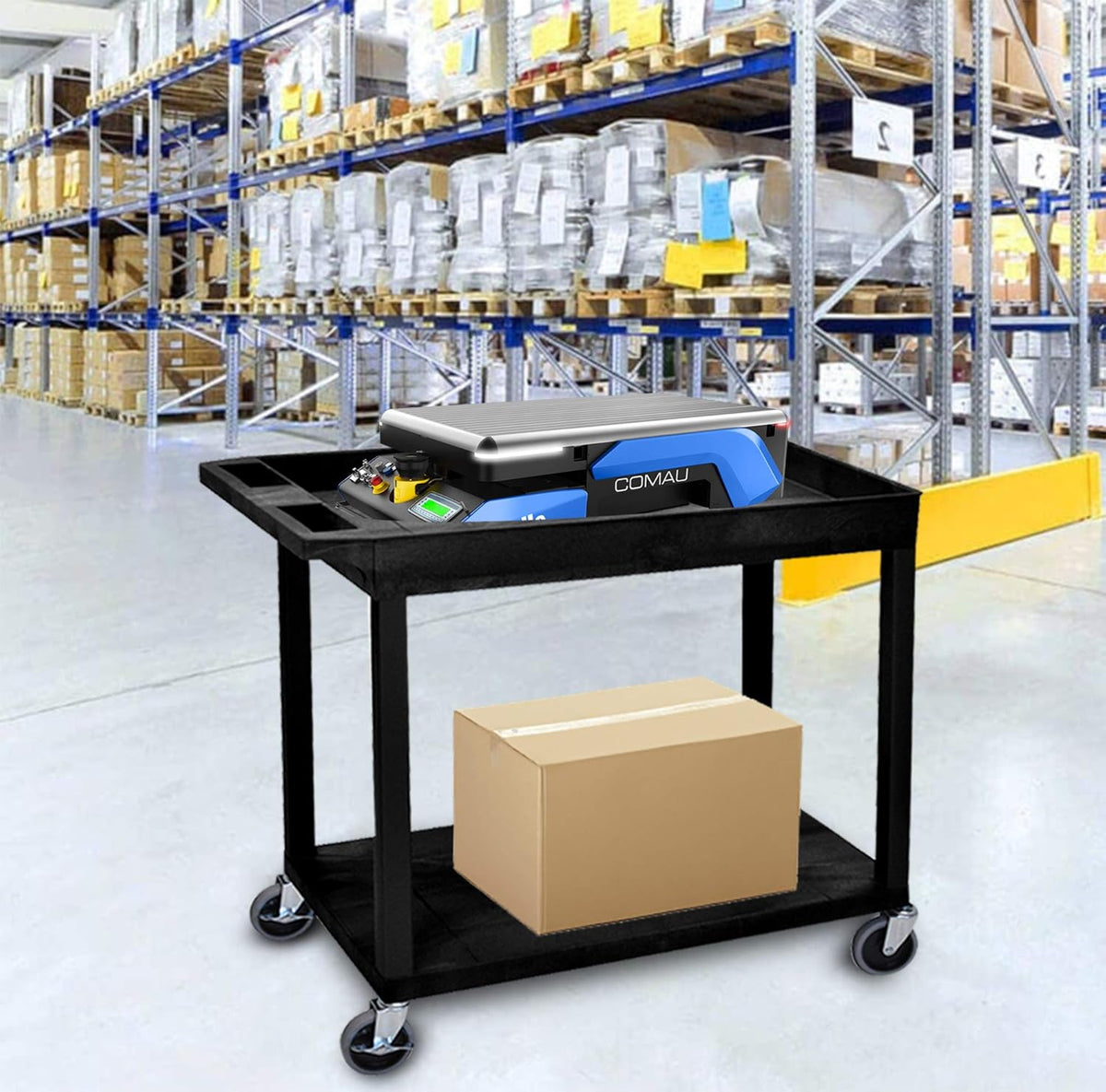 Black Multipurpose Utility Cart with 1 Tub and 1 Flat Shelf B58529