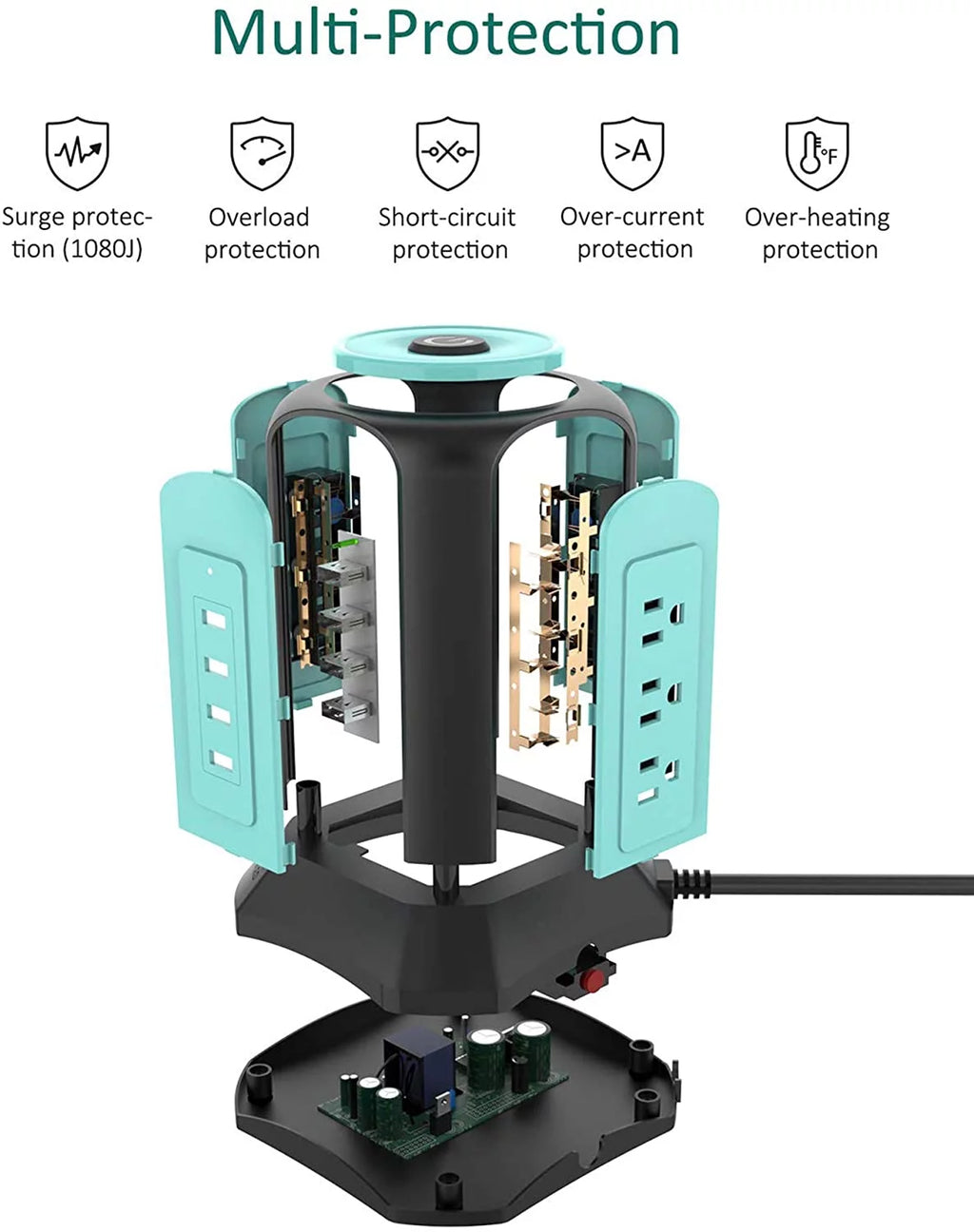 Blue Surge Protector Tower Power Strip with 9 Outlets R245