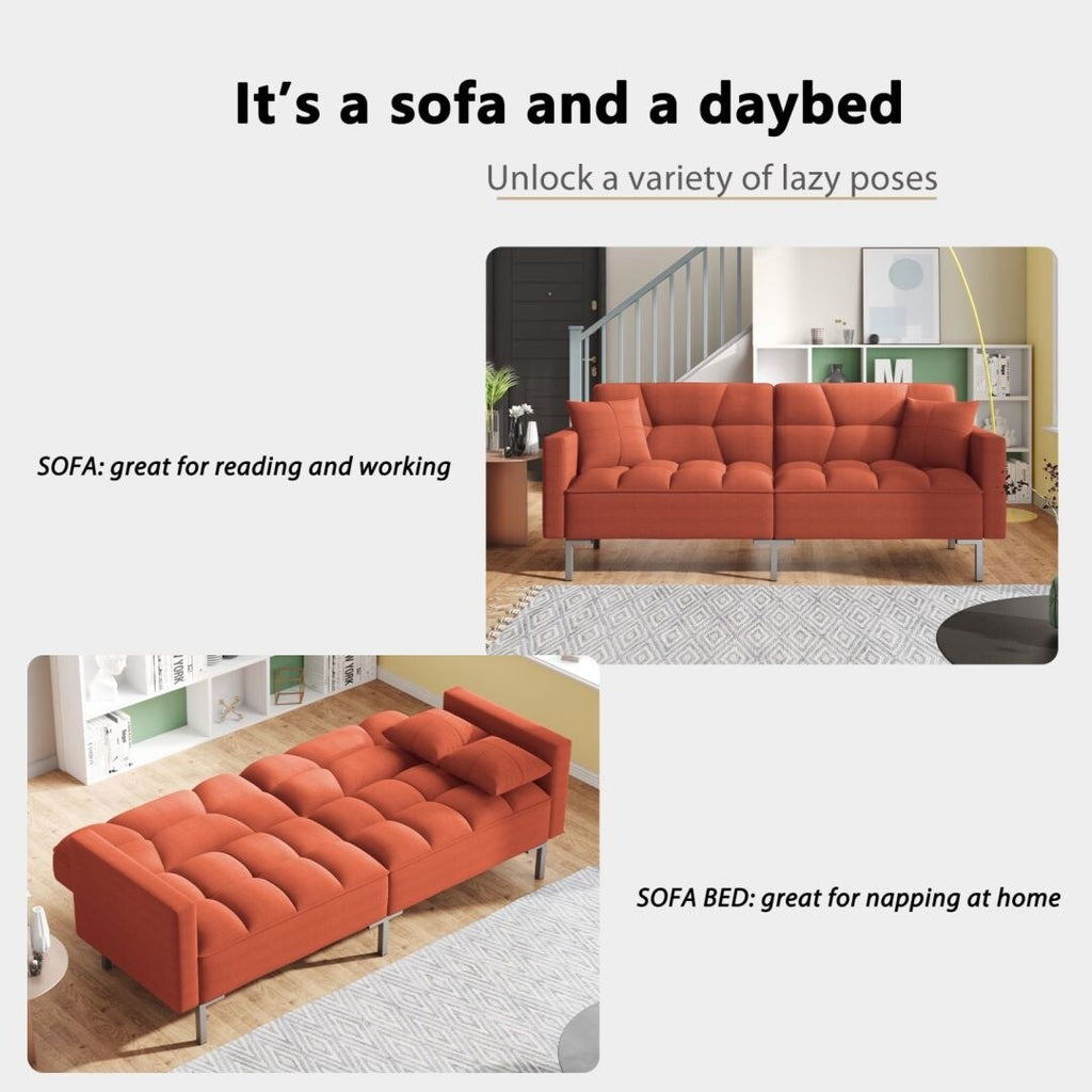 Orange Convertible Folding Futon Sofa Bed F492