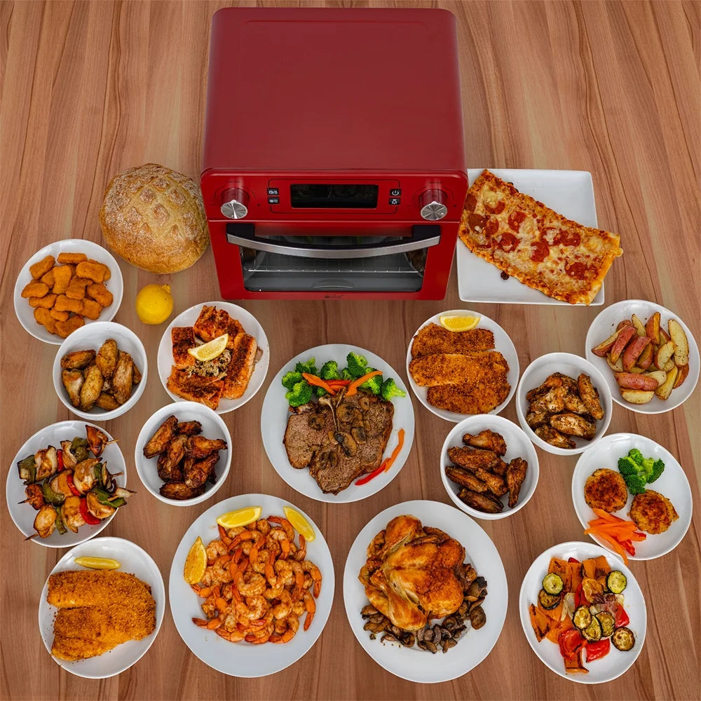 24QT Stainless Steel Countertop Toaster Air Fryer Oven Red S42053