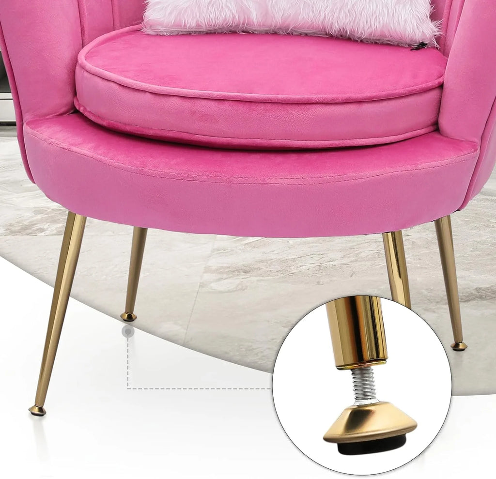 Velvet Tufted Shell Chair with Cushion and Golden Legs C1303