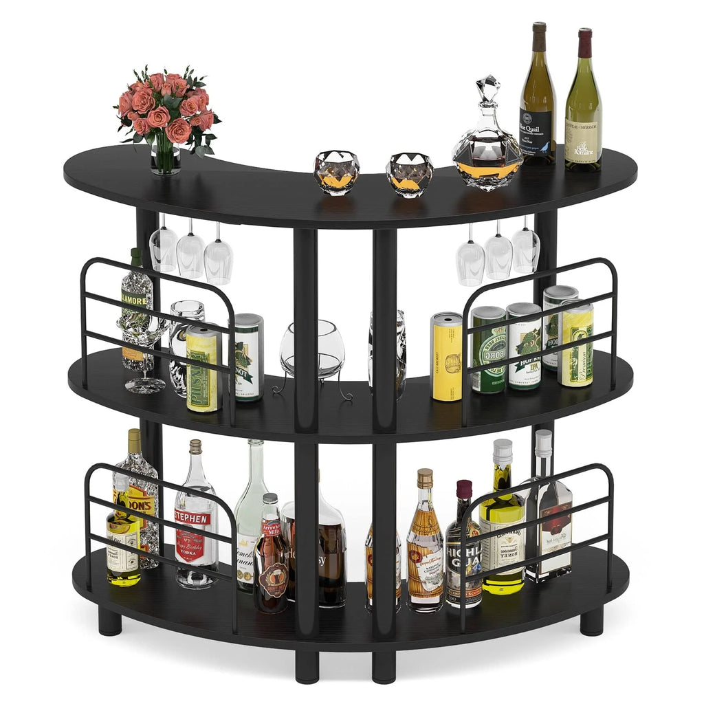 3 Tier Black Bar Cabinet with Storage Shelves G412