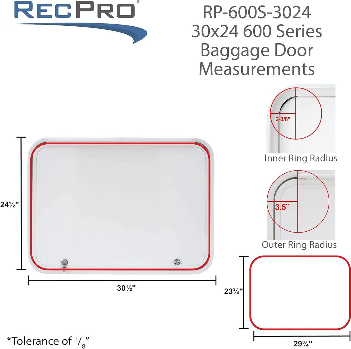 30 Wide x 24 High RV Baggage Door with Rounded Corners J9500