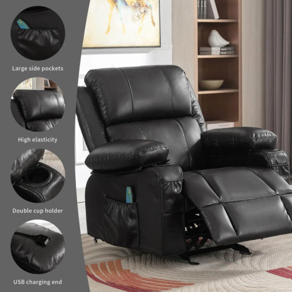 Oversized Leather Power Rocker Recliner with Heat and Massage R897424