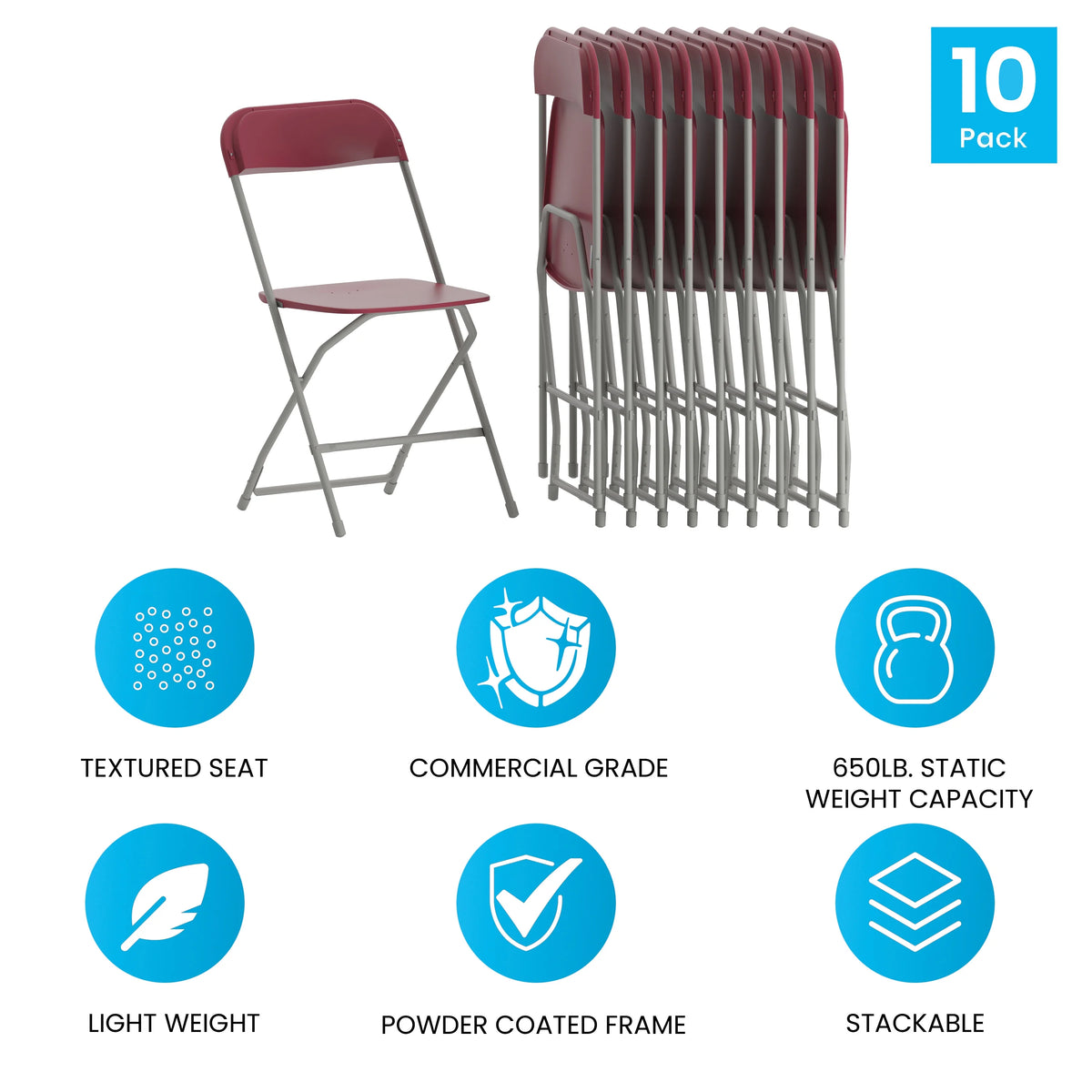 Set of 10 Red Stackable Folding Plastic Chairs Z3577
