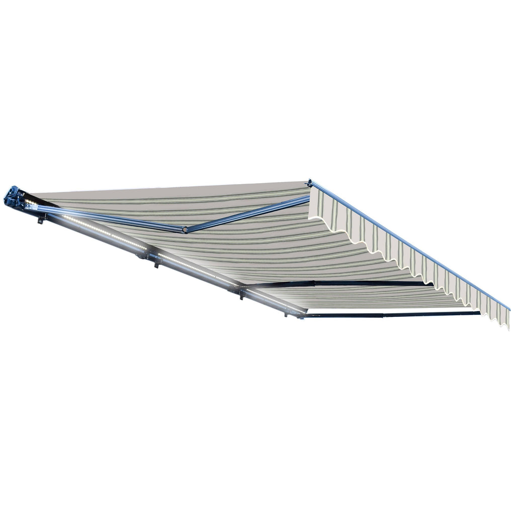 Motorized LED 12 x 10 ft. Half Cassette Retractable Awning Multi-Stripe Green D9806
