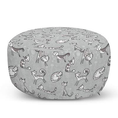 White/Tan Round Pouf Ottoman W438092