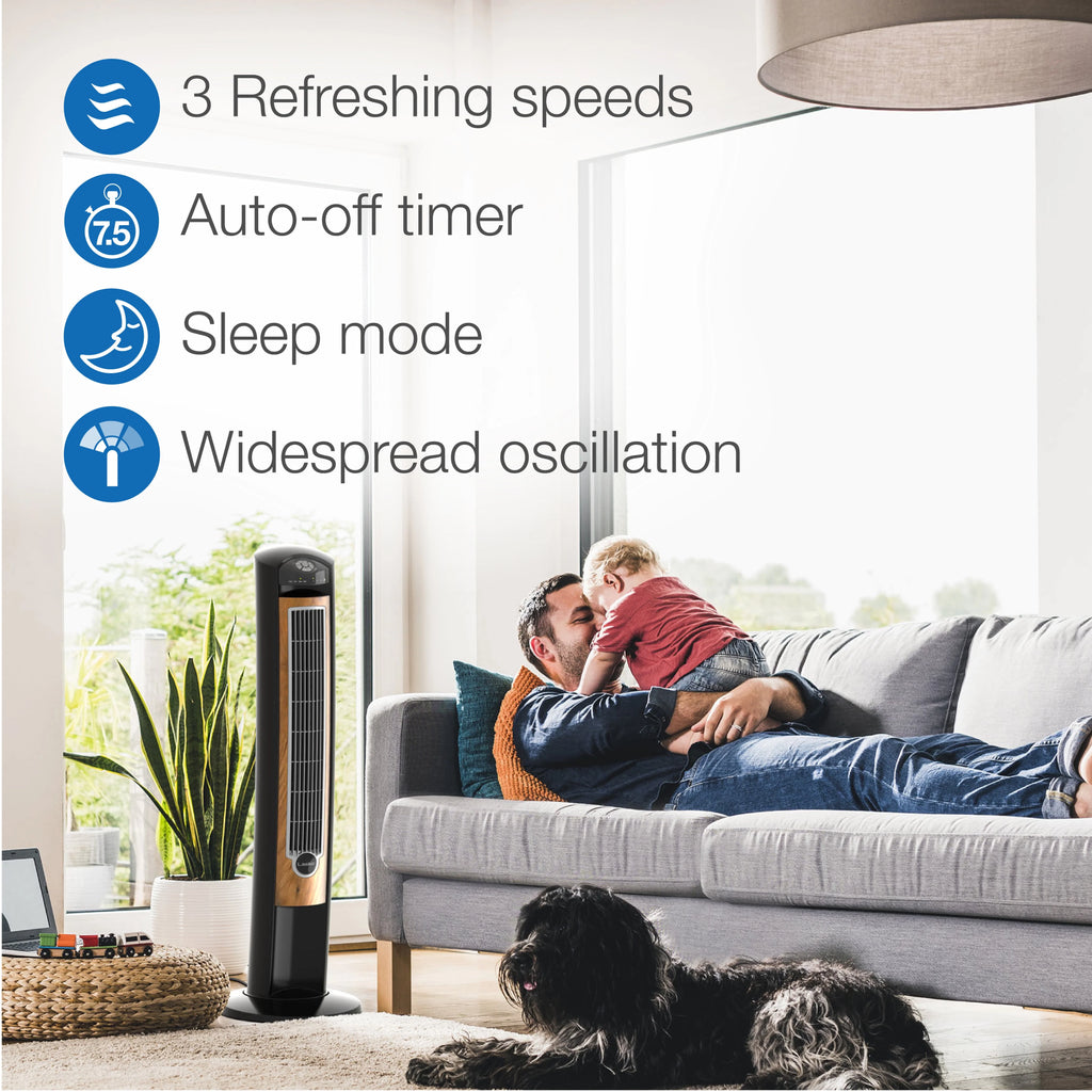 Black Brown Tower Fan with Remote Control V577