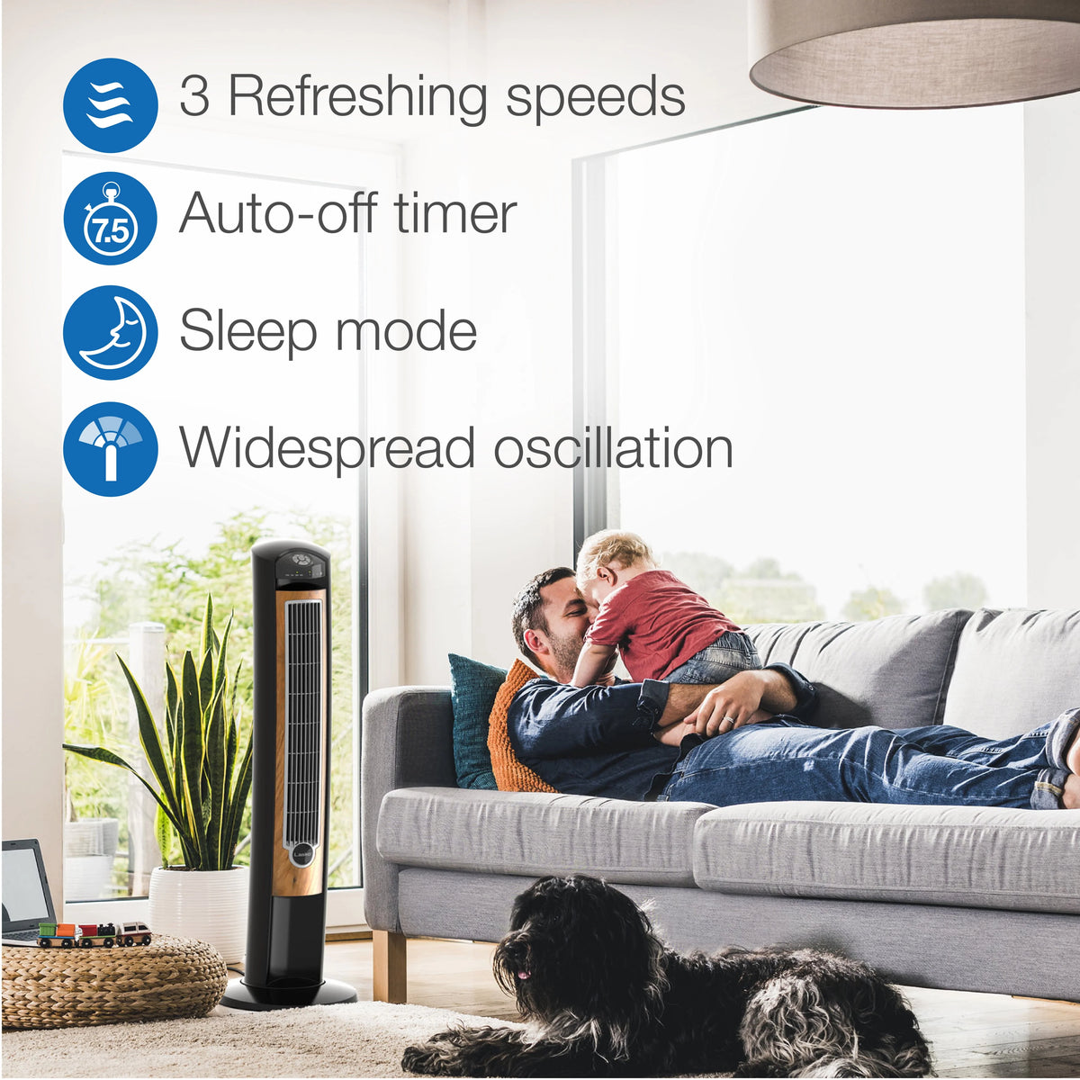 Black Brown Tower Fan with Remote Control V577