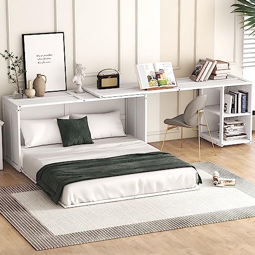 Grey Queen Size Murphy Bed with Storage Shelves D6395