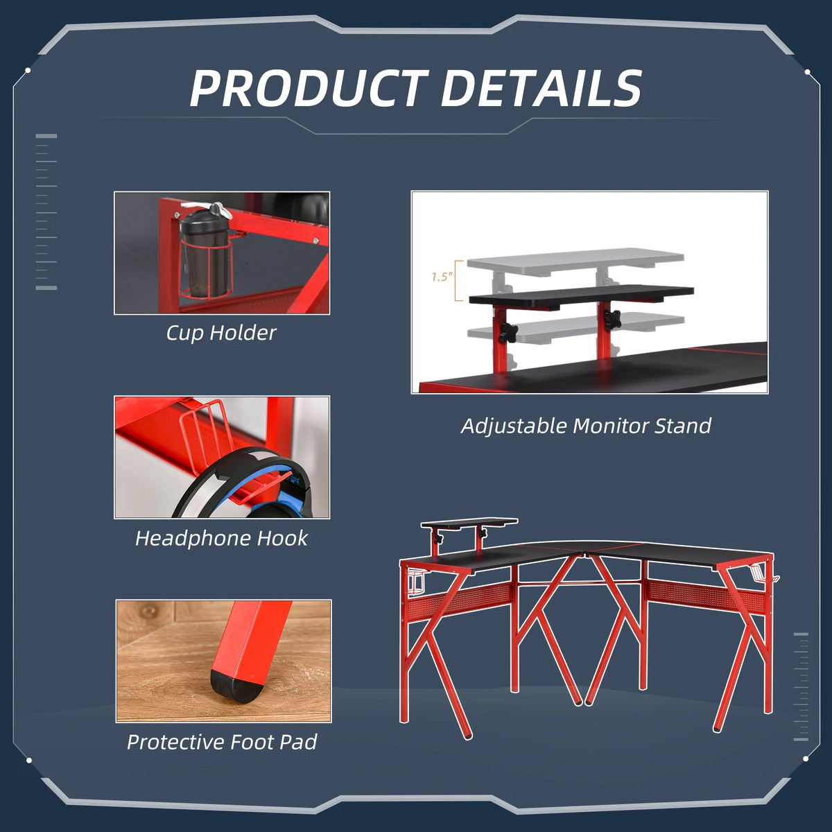 L-Shaped Gaming Corner Computer Desk with Adjustable Desk X928582