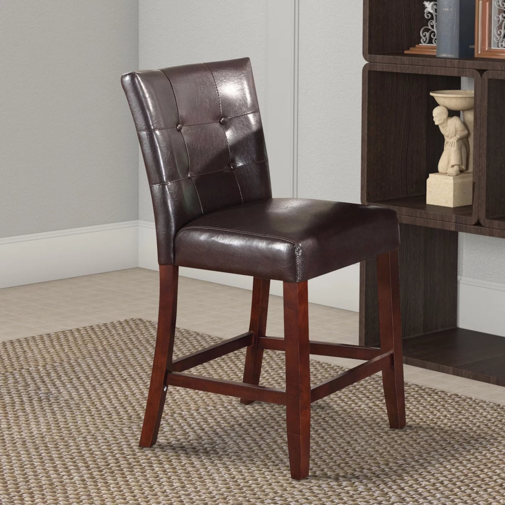 Brown Leather Upholstered Wooden Counter Height Chair Set Of 2 X81470