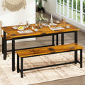 Rustic Brown 4 Person Kitchen Table Set with 2 Benches R612