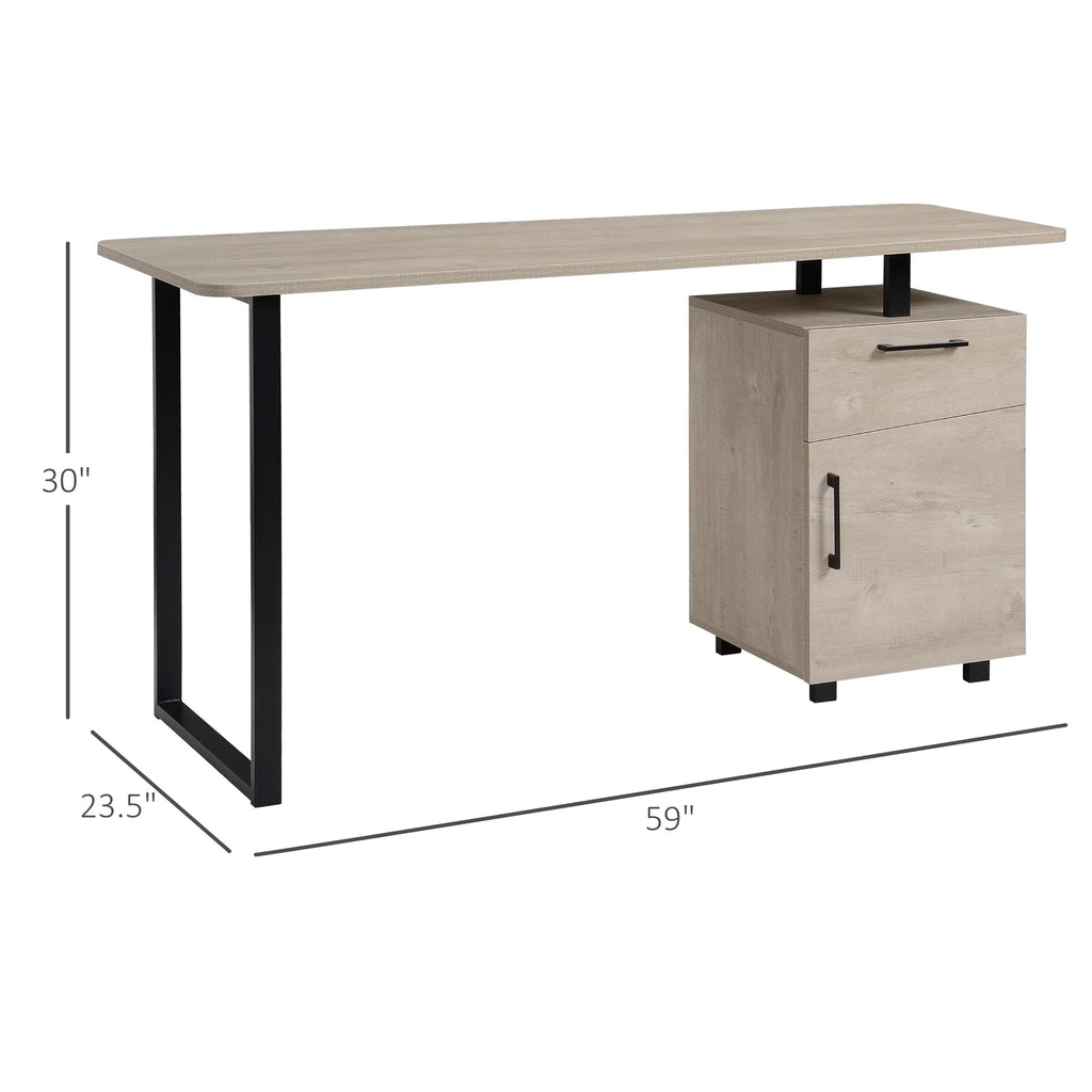 Oak Computer Desk with Drawer and Storage Cabinet T623941