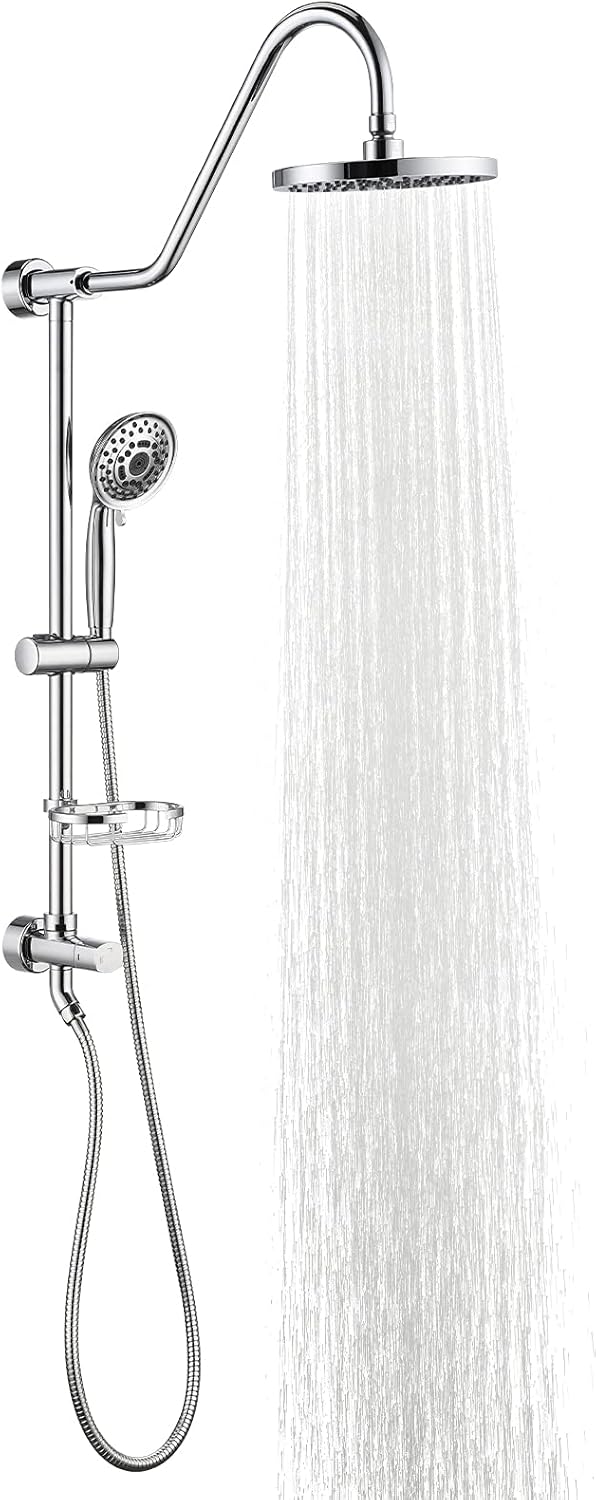 Chrome 8" Rain Shower System with Handheld and Stainless Steel Hose U87125