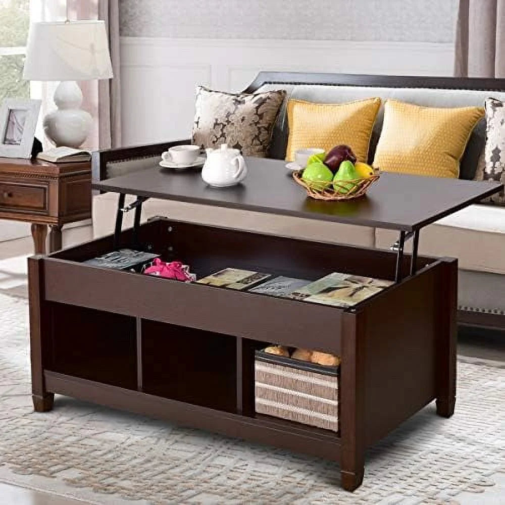 Lift Top Coffee Table with Hidden Compartment White Brown R12453