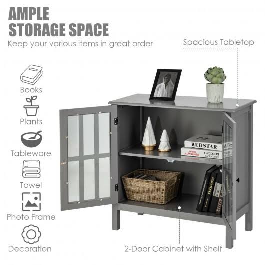 Gray Glass Door Sideboard Console Cabinet E763